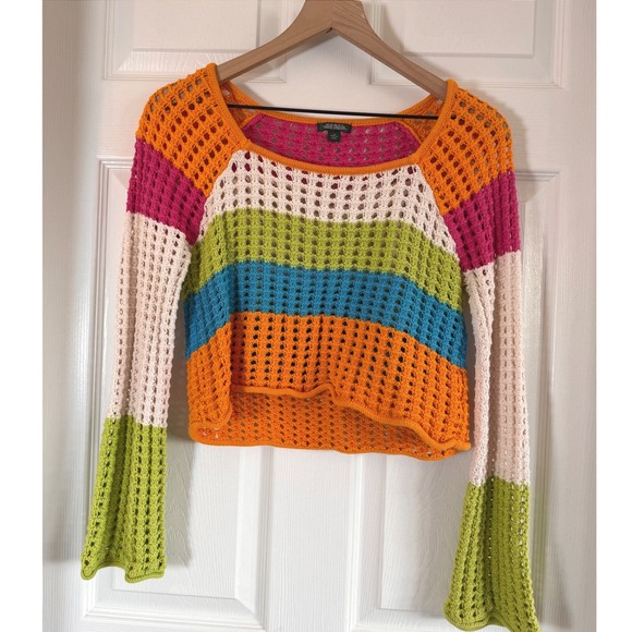wild fable Sweaters - Wild Fable square Neck pointelle crochet pullover colorblock sweater Size XS